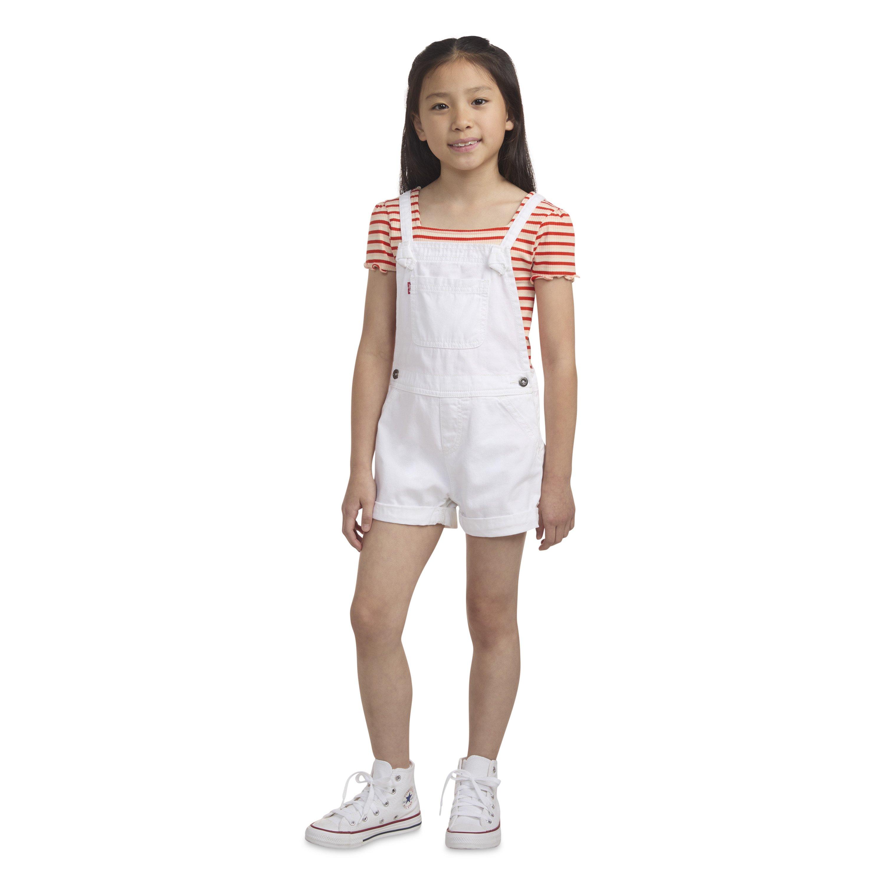 Levi's Little Girls' Knot Strap White Wash Denim Shortalls - WHITE